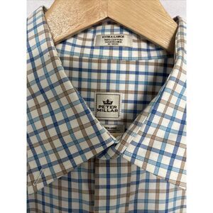 Peter Millar Shirt Mens Blue  Tan Gingham Check Nanoluxe Easycare XL